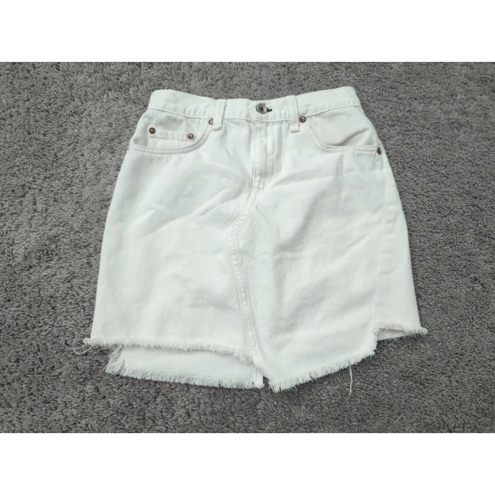 Rag &Bone Denim Skirt‎ Womens 26 White Asymmetrical Raw Hem Mini Made in USA